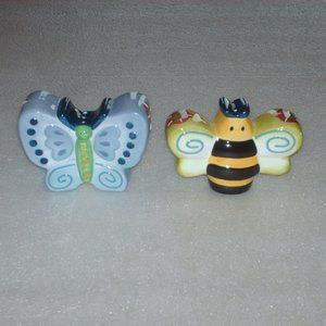 Set of porcelain butterfly salt & pepper shakers